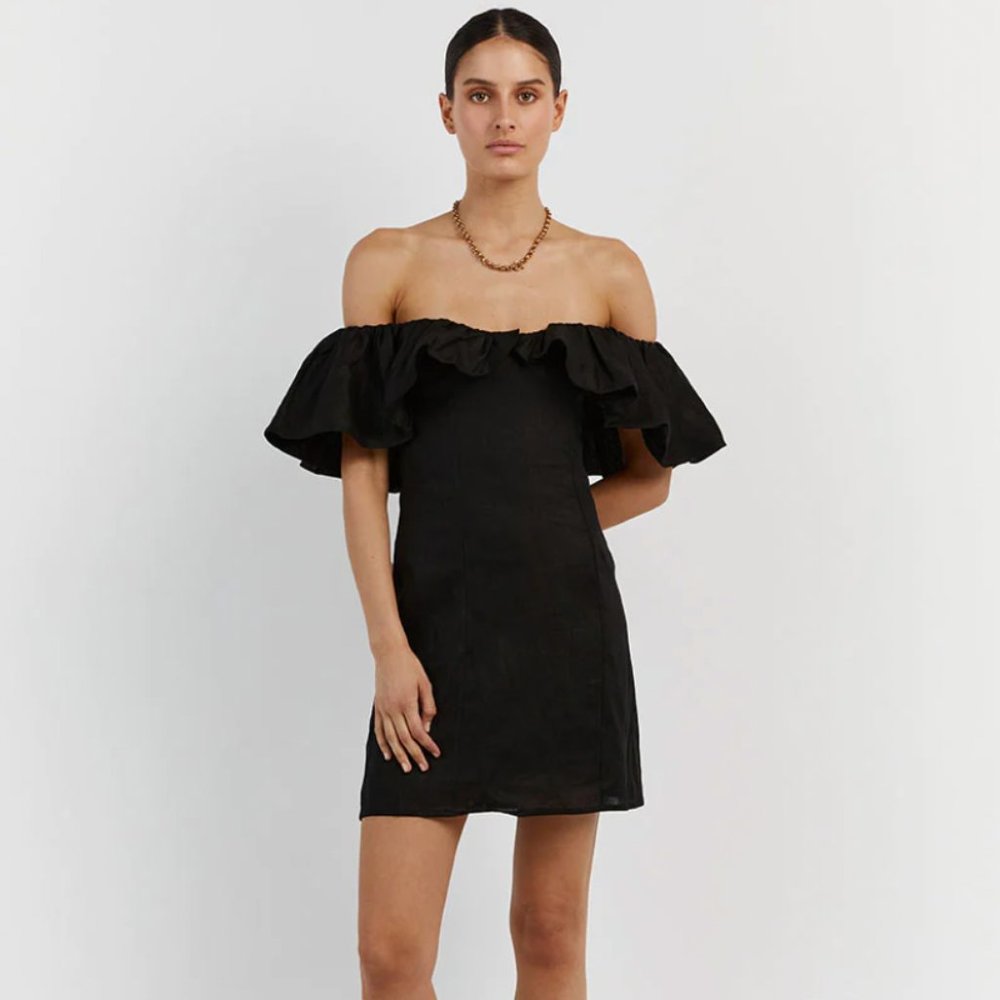 DISSH ISABELLE BLACK LINEN MINI DRESS NWT